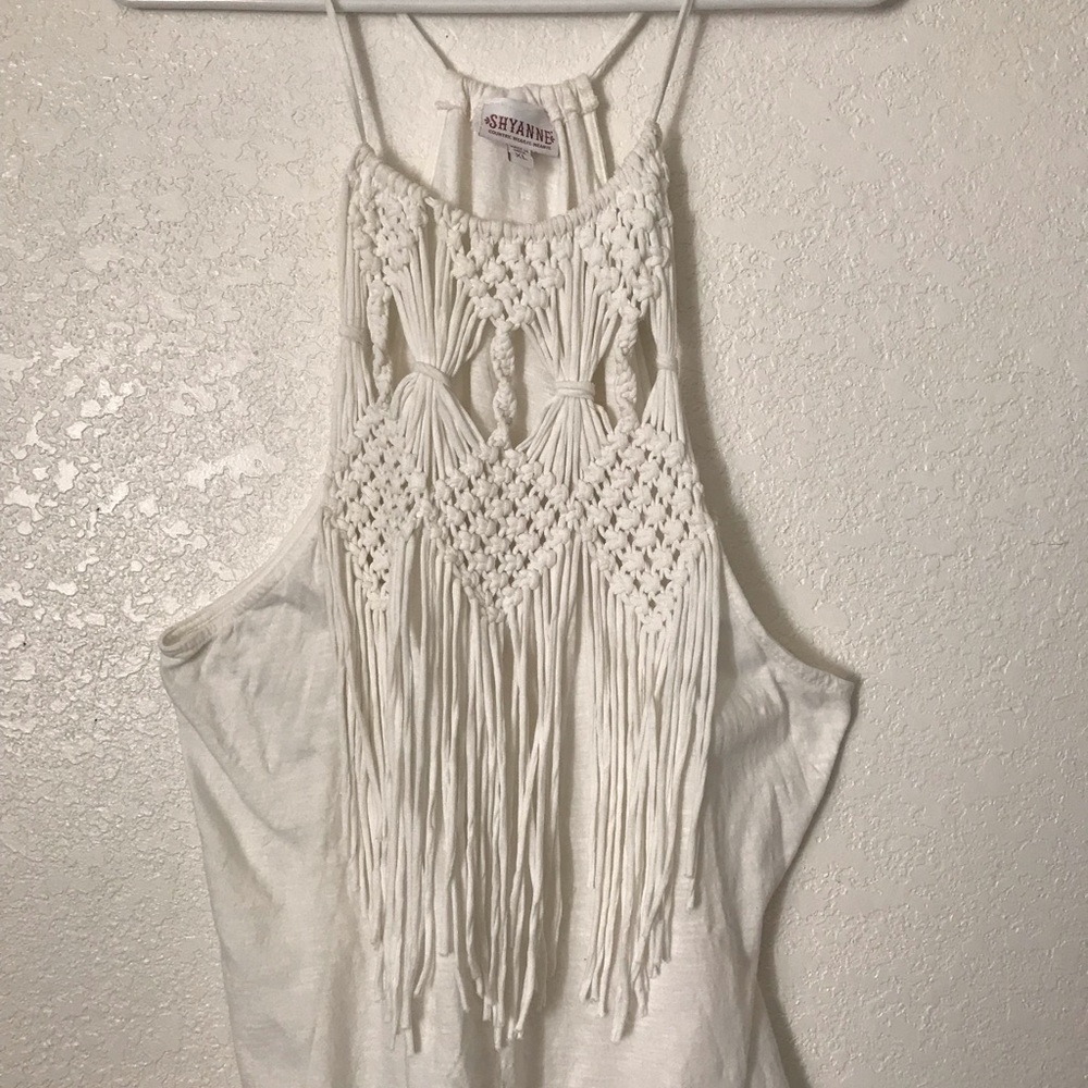 Shyanne White Macramé Fringe Camisole